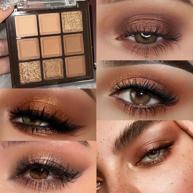 Neutral Brown Eye Shadow palette- Rose Gold Dark Brown Eyeshadow Palette Colorful 9 Colors, Matte Shimmer Highly Pigmented Nude Eyeshadow Palette Makeup Naturing-Looking Long Lasting2