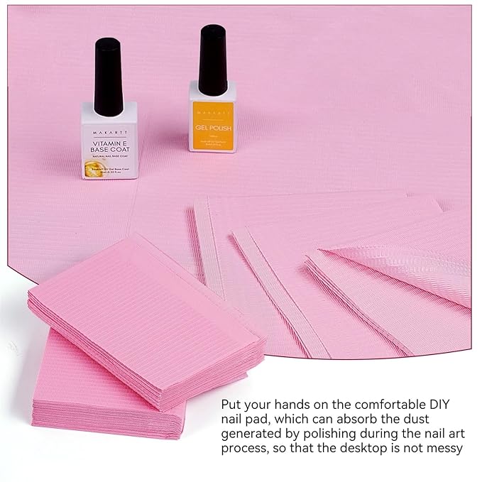 Makartt Disposable Nail Mats: 20 Pcs Fordable Nail Paper Towels for Table Acrylic Practice Sheet 3 Ply Waterproof Nail Art Table Mats Clean Pads for Salon Manicure Tattoo Pink