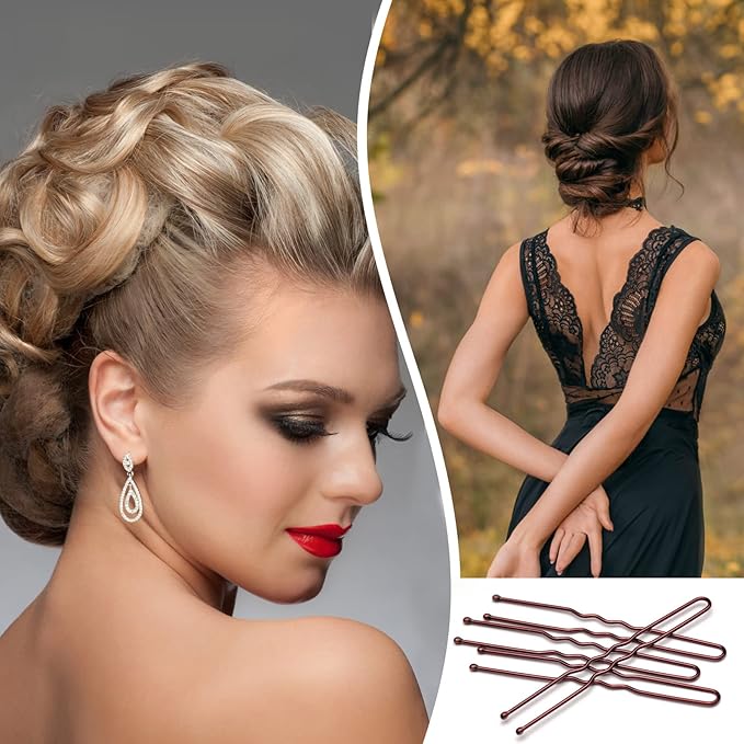 100PCS 2.4Inch U Shaped Hair Pins,Brown Bobby Pins for All Hair Types,Hair Pins for Women,Pain-Free U Pins for Buns With Box(Brown)