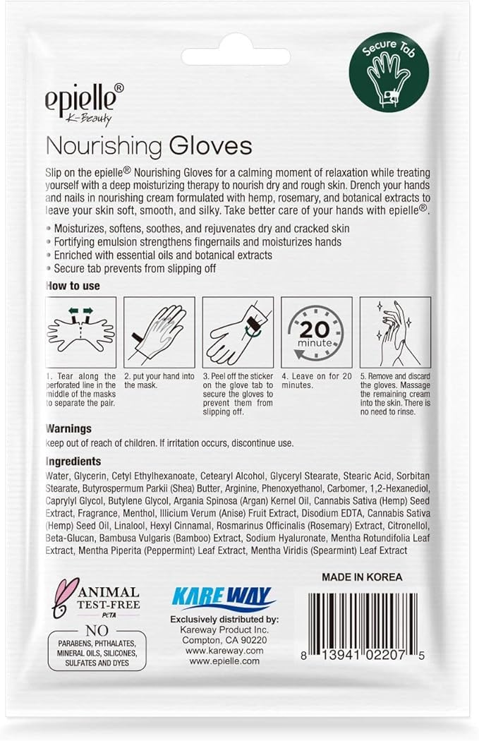 Epielle Nourishing Hand Mask 6 Pairs, Repair and Soften with Hemp & Rosemary Extract, Deep Moisturizing Gloves for Dry, Cracked Hands, Self Care Gifts for Women, Spa Kit, Stocking Stuffers