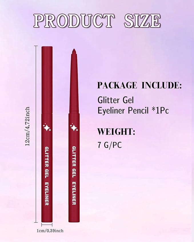 Glitter Gel Eyeliner Pencil,Retractable Cream Purple Eye Liner Pencils,Waterline Eye Makeup Liners,Waterproof & Smudge Proof Eyeliner Facial Makeup Gift for Mature Women,Girls, Christmas - G08 Purple