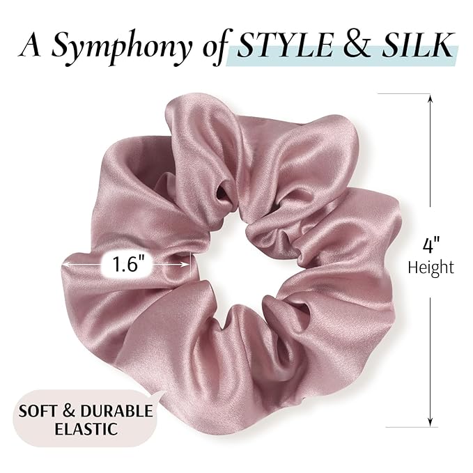 Zenssia Silk Scrunchies for Hair, Mulberry Silk Hair Ties for Women and Girls, No Damage Elastic Ponytail Holders(Black, Champagne, Light Plum)