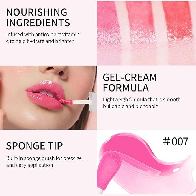 Hydrating Lip Glow Oil, Lip Oil Gloss Transparent Toot Tinted Nourishing Long Lasting Repairing Lightening Lip Lines (RASPBERRY) 0.2 OZ