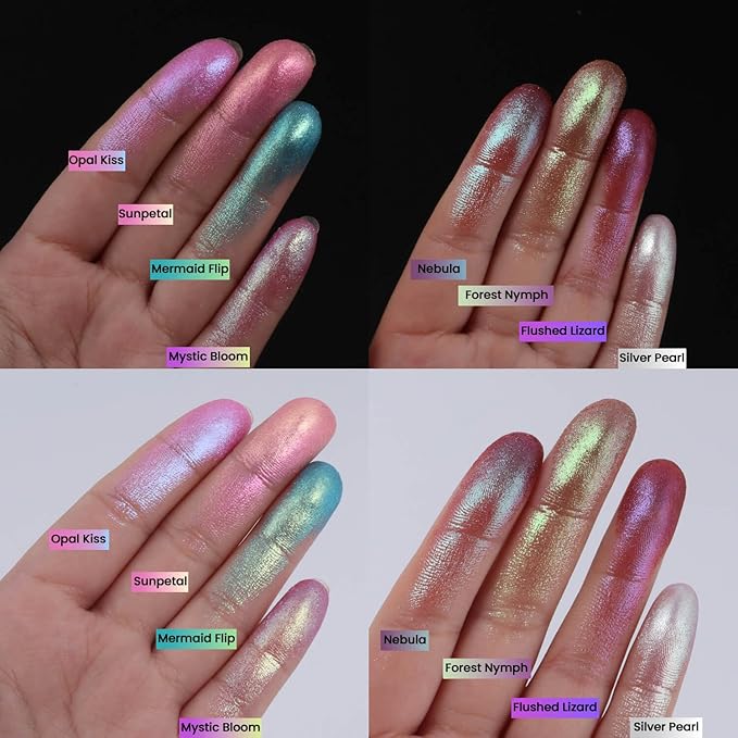 Duochrome Chameleon Eyeshadow, Iridescent Blue-Purple Shift, Pressed Powder, High Pigment Shimmer, Smudge-Proof, Long Wear Eye Makeup, Square Metal Pan, Fits Magnetic Makeup Palettes ( Flushed Lizard)