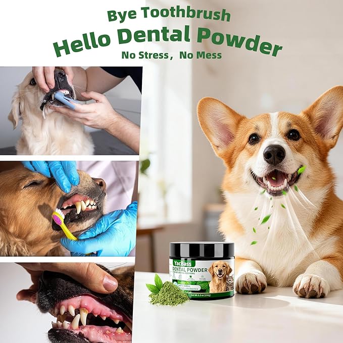 Dog Dental Powder,Dog Teeth Cleaning Powder and Cat Breath Freshener, Reduces Plaque & Bad Breath Off,Natural Herbal Blend of All Breeds -150 Grams