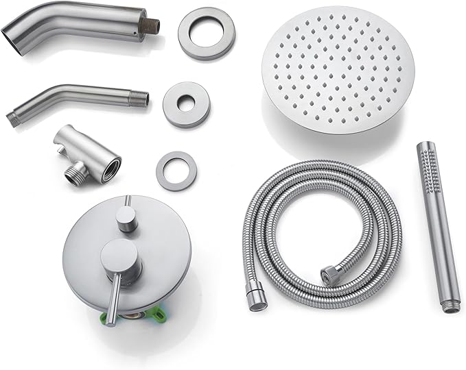 Brushed Nickel Shower System with Waterfall Tub Spout, 8 Inches Rain Shower and Handheld