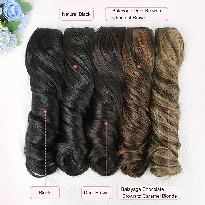 ALXNAN Long Wavy Hair Extensions for Women, Clip in Hair Extensions Clip Ins Soft Full Head Synthetic Hairpieces 20 Inch Medium Ash Brown