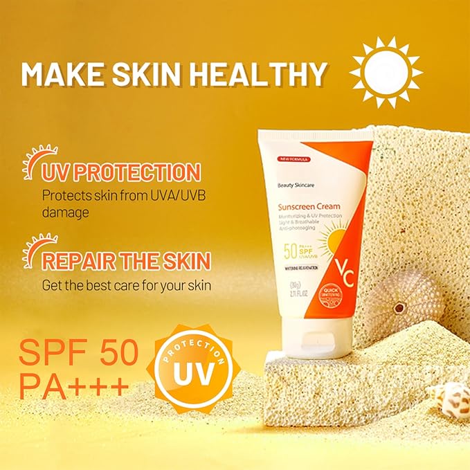 Vitamin C Sunscreen for Body and Face, Body Sunscreen SPF 50 Face Moisturiser with Niacinamide, Moisturizing Face Sunscreen Strong Protection, Sunscreen Body Lotion Water + Sweat Resistan