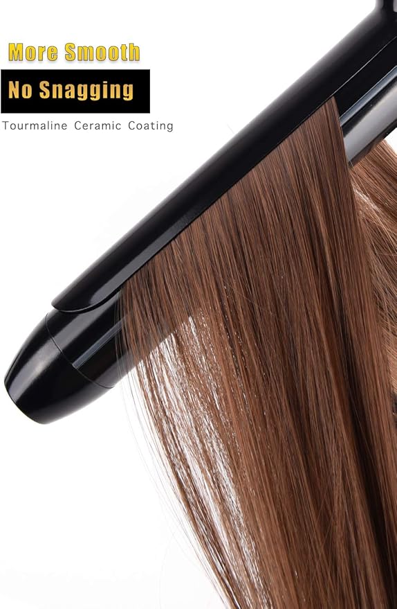 Lanvier 1.25 Inch Clipped Curling Iron with Extra Long Tourmaline Ceramic Barrel, Professional 1 1/4 Inch Hair Curler up to 450°F Dual Voltage for Traveling, Hair Waving Style Tool–Black