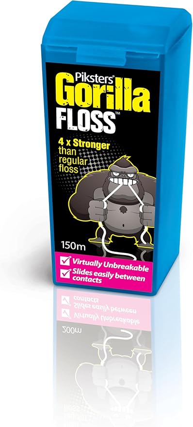 Piksters Gorilla Floss, 150 Meters (164 Yds), Extra Strong Dental Floss, Plaque Remover for Teeth, Shred Resistant, Smooth Gliding, Waxed, Deep Cleaning Teeth Flosser, Oral Care for Adults & Kids
