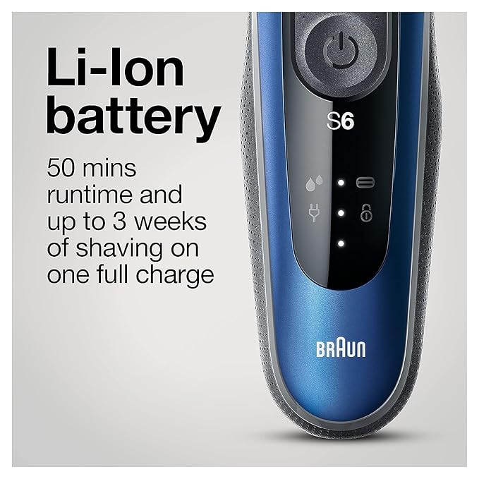 Braun Series 6 6040cs Electric Shaver with Charging Stand, Precision Trimmer, Wet & Dry, Rechargeable, Cordless Foil Shaver, Blue