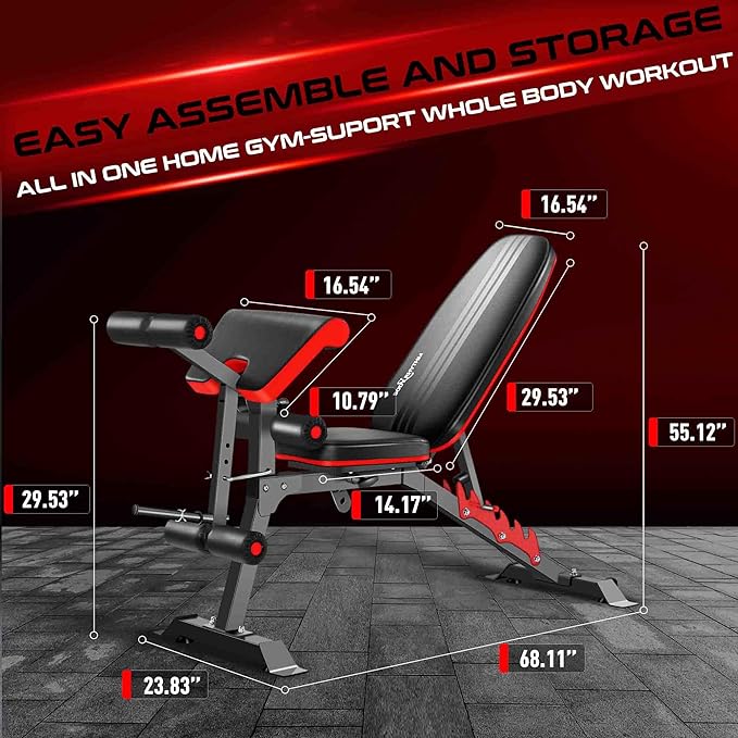 BODYRHYTHM Multifunctional Weight Bench with Leg Extension and