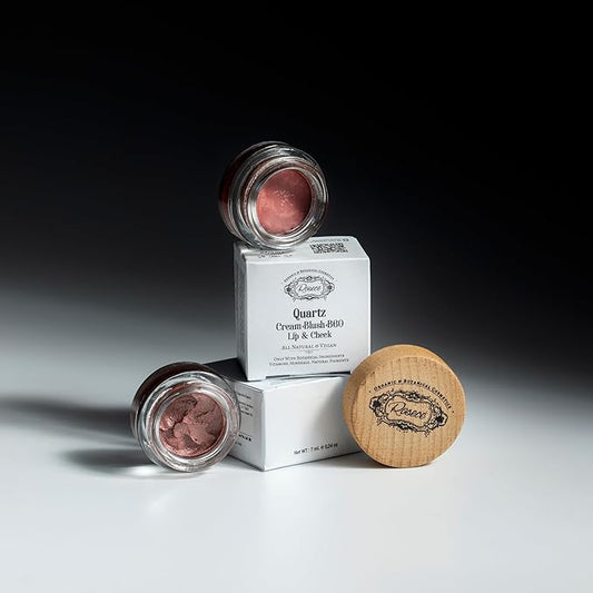 2-in-1 Cream Cheek Blush + Lip Color | Natural Mineral pigment | Soft Lips with natural oils and Vitamin E | 100% Plant ingredients, Vegan (Pink-Beige/Shimmery-Quartz, 0.25fl oz)