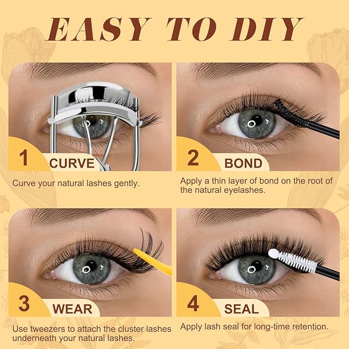 QUEWEL 426PCS Eyelash Clusters 60D+80D+100D+150D Wispy Lash Clusters 10-18mm Cluster Lashes Individual Lashes Clusters Reusable for Natural DIY Cluster Eyelash Extensions for Beginners