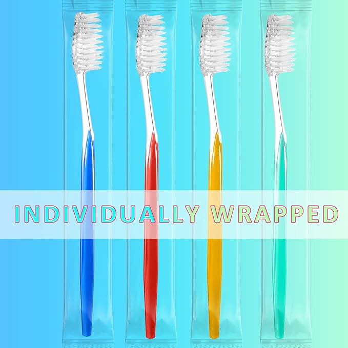 Patelai 700 Pcs Disposable Travel Toothbrush Bulk Individually Wrapped Toothbrush Pack Medium Soft Bristle Manual Disposable Colorful Tooth Brush for Adult Work Travel Hotel Donation (Classic)