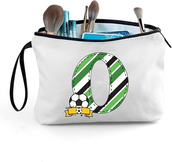 ARIOSEY Soccer Gifts Personalized Soccer Ball Cosmetic Bag for Purse Birthday Inspirational Gifts for Girls Women Team Coach Mom Stuff Travel Organizer-O