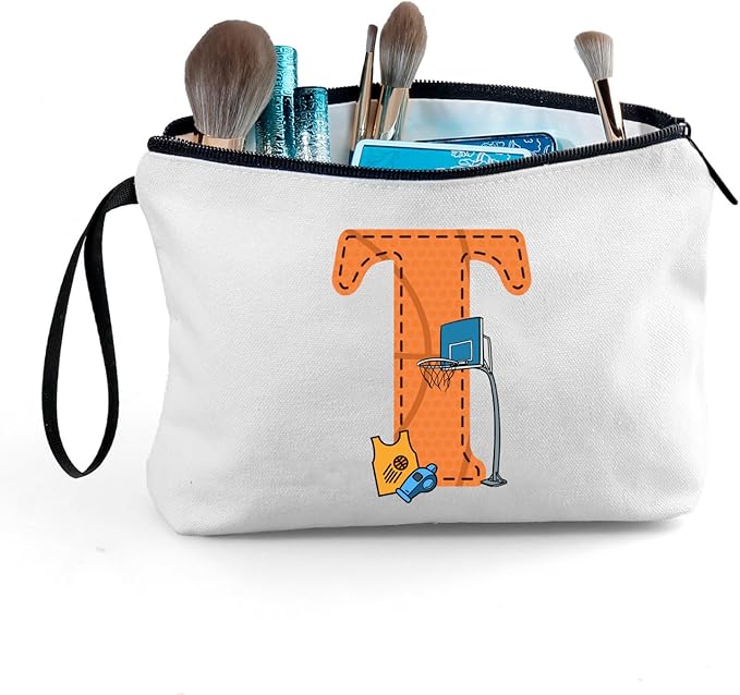 ARIOSEY Basketball Gifts Monogrammed Cosmetic Travel Makeup Bag Basketball Accessories Graduation Birthday Gifts for Girls Coaches Daughters Team Friend Mom Player-T