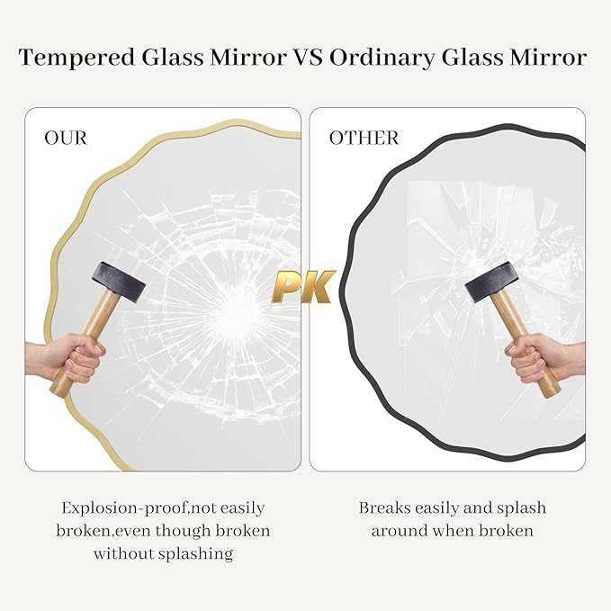 HOMECOOKIN 28 Inch Wavy Round Wall Mirror, Round Wavy Wall Mirror with Aluminum Frame for Bathroom Upgrades, Hotels, Dressing Tables,Farmhouses