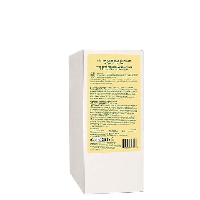 ATTITUDE Clarifying Hair Shampoo, Plant- and Mineral-Based, EWG Verified Vegan and Cruelty-free, Lemon Leaves and White Tea, Bulk Refill, 67.6 Fl Oz