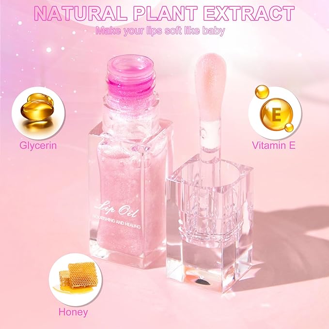 Magic Color Changing Lip Oil, Temperature Color Change Lip Gloss, Moisturizing Lip Tint Oil, Non Sticky, Long Lasting, Transparent Lip Makeup for Women and Girlls (Pearly Pink)