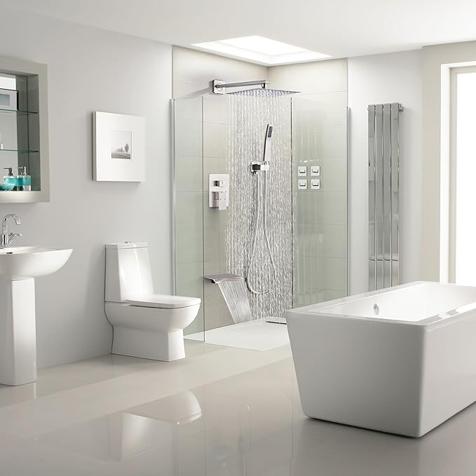 LCEVCGK Shower Faucet Set with Tub Spout, Brushed Nickel Rainfall Shower System Complete Wall Mounted for Bathroom with 12 Inch Square Shower Head and Handheld Shower Head Rain Mixer Combo Set