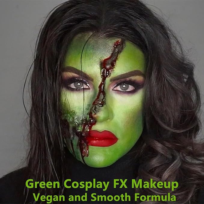 Go Ho Green Face Paint Stick,Water Based Cream Body Paint Washable,Highly Pigmented,Smooth and Safe for Skin,Halloween Cosplay SFX Makeup,Green Witch Costume Face Paint