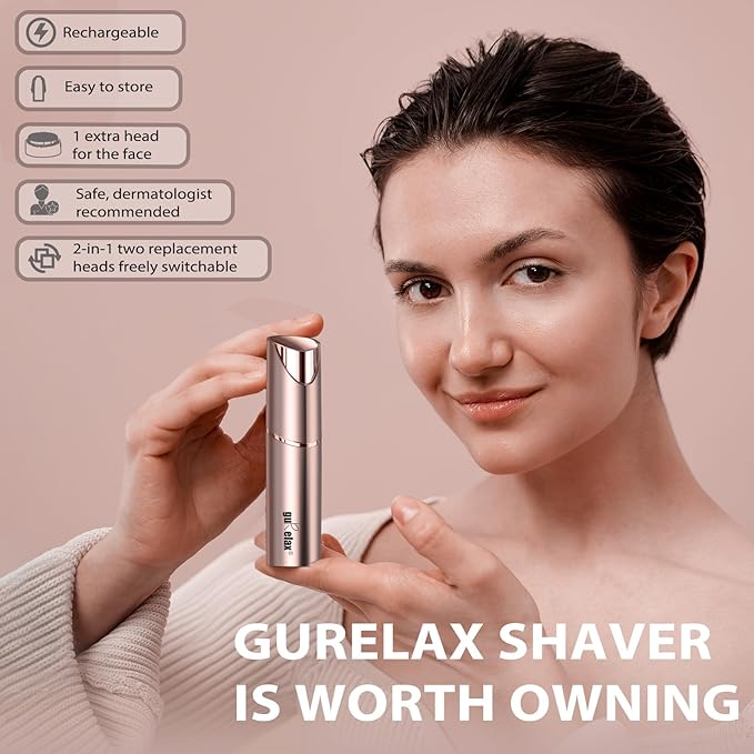 Facial Hair Remover for Women(Gen 3 Pro), Eyebrow Facial Trimmer, Luxury 2 in1 Hair Removal Device for Face, Lip, Nose, with Replacement Heads
