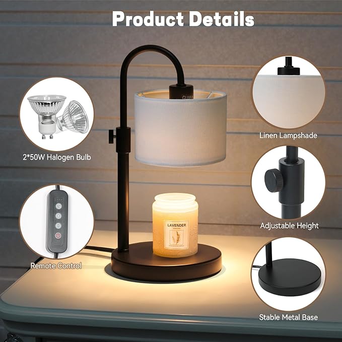 Candle Warmer Lamp with Timer, Dimmable Candle Wax Warmer Candle Lamp Warmer with 2 Bulbs, House Warming Gifts Christmas Gifts for Women Bedroom Home Decor (White)