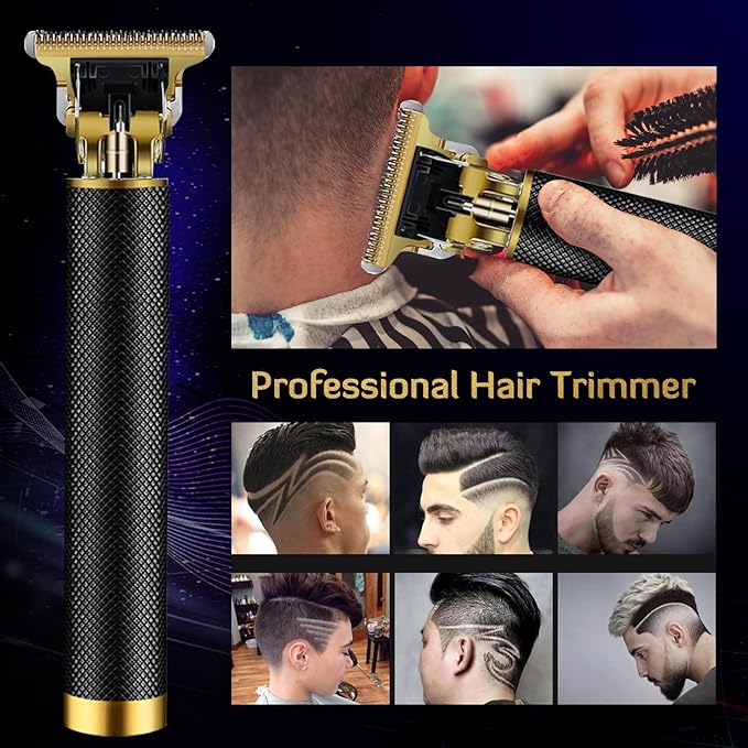 Professional Cordless Hair Clipper and Trimmer for Men, T Blade Zero Gapped Rechargeable Beard Shaver, Hair Cutting Kit With Ear Spoon Tool Set, Black