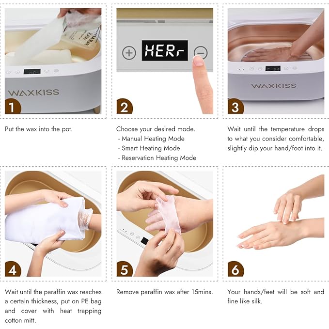 Waxkiss Intelligent Paraffin Wax Machine for Hands & Feet, 8 Pack Refills Paraffin Wax Warmer Kit for Professional Spa (A)