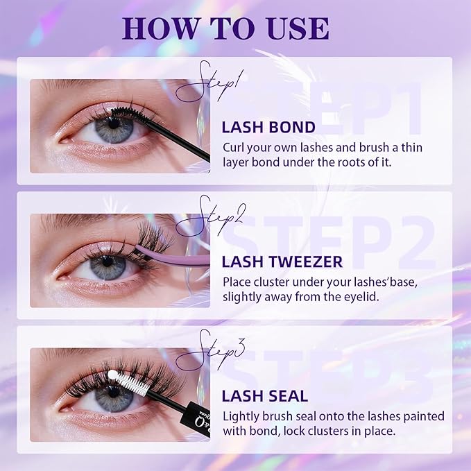 B&Q Lash Clusters Kit Wispy Flora - Feath5D 01 Eyelash Clusters Kit with Glue & Tools, Feathered Lightweight Lash Kit, 8-18mm C Curl Waterproof False Lashes