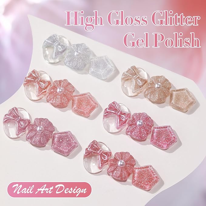 Double Rhythm 0.5Oz Glitter Gel Polish Shimmer Reflective Color for Nail Art Salon DIY Soak Off 15ml Nail Lamp Gel Polish at Home (Light Pink-B1174)