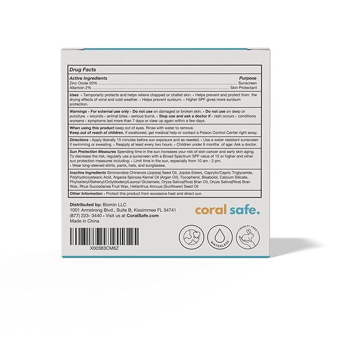 Reef Safe Sunscreen SPF 50 Mineral Face Balm, Hawaii & Mexico Approved, Biodegradable, Zinc, Allantoin, Oxybenzone & Octinoxate Free, Water Resistant, Biodegradable, Natural Ingredients by Coral Safe