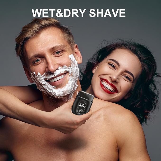 Electric Foil Shavers for Men: Mini Electric Razor with Big LED Display & 3 Floating Blades - IPX7 Waterproof Wet Dry Face Razor, USB Type C (Deep Black)