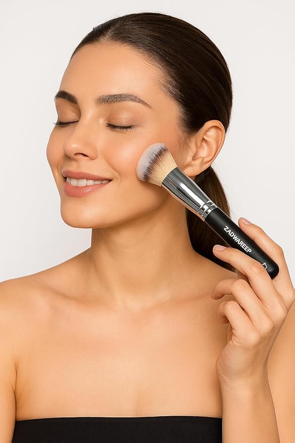 ZAQ Contoured Foundation Brush for Blending Liquid & Cream Foundation Makeup Brush for Powder - Face Brush for Buffing, Blending, and Concealer