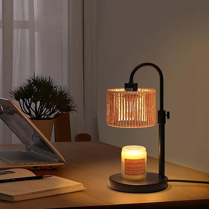 Boho Candle Warmer Lamp, Adjustable Height Candle Wax Warmer with Timer, Candle Lamp Warmer for Jar Candles, House Warming Gifts Brithday Gifts for Women Bedroom Home Decor (Rattan)