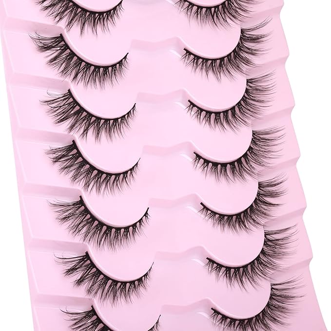 Lashes Natural Look False Eyelashes Wispies Short Faux Mink Lashes Soft 14mm Cat Eye Wispy Strip Eyelashes Pack