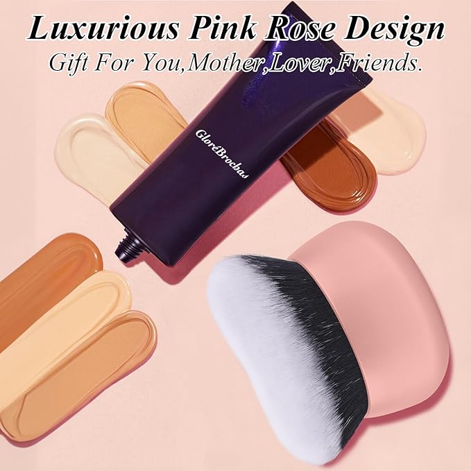 GloréBrochas 75MM Extra Large Self Tanner Kabuki Makeup Brush – Ultra Soft Dense Vegan Bristles for Body Makeup, Bronzer & Foundation–Applies Tanning Mousse, Lotion & Self Tanner–Pink, Wet & Dry