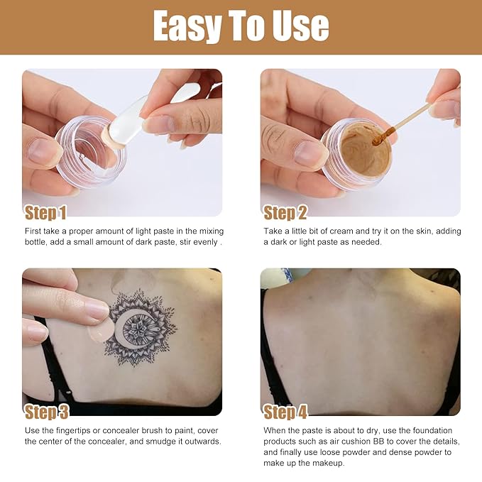 Tattoo Cover Up, 2 Colors Waterproof & Sweatproof Tattoo Cover Up Makeup, Long Lasting and Invisible Body Makeup Suitable for Vitiligo, Dark Spots, Scars-Natural