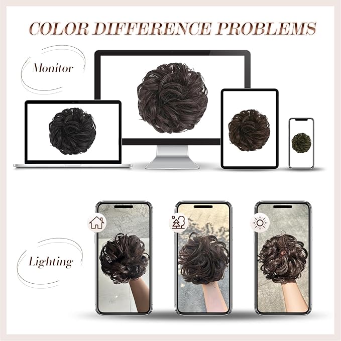 FESHFEN Large Messy Bun Hair Piece - Wavy Synthetic Chignon Scrunchies Elastic Ponytail Hair Extensions Thick Hairpieces for Women, Brown Highlighted Caramel Blonde 1.94oz