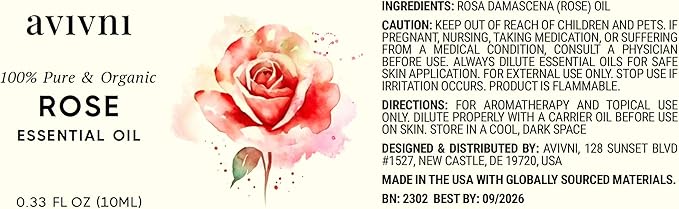 Avivni Bulgarian Rose Otto Essential Oil - 100% Pure & Natural, Undiluted for Aromatherapy, Hair, Diffuser (0.33oz - 10ml)