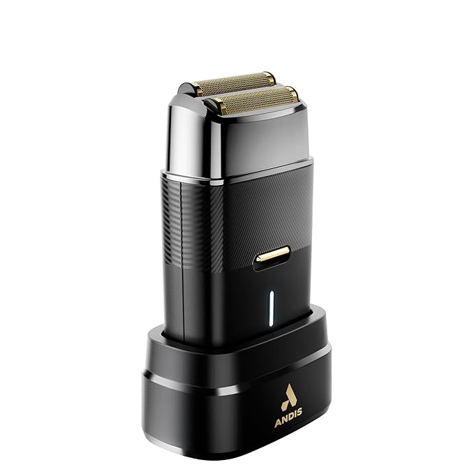 Andis 563616 Pro Foil Plus II Cordless Shaver, Gold Titanium Foils, Lithium Ion Battery, Includes USB-C Charging Stand, Black