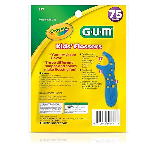 GUM Crayola Kids Flossers with Fluoride - Designed for Little Hands - Fun Grape Flavor - Easy to Use Kids Floss Picks for Children Ages 3+, 75 Count (Pack of 72)