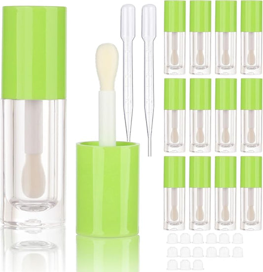 COSIDEA 14pcs Empty 6ml big doe foot wand Chunky lip gloss tubes for DIY lipgloss,Pink round lipgloss containers tubes with thick wand (Green)