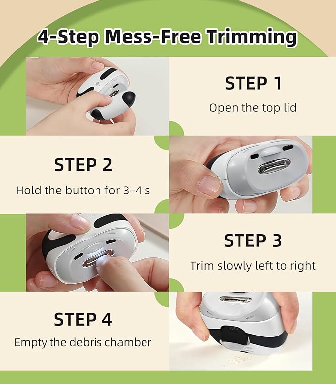 Electric Nail Clipper Trimmer for Adults Seniors Kids Fingernails, Seemagic 3 in 1 Rechargeable Automatic Nail Clippers with LED Light & 2 Speeds - Safe for Kids & Toddlers, Panda