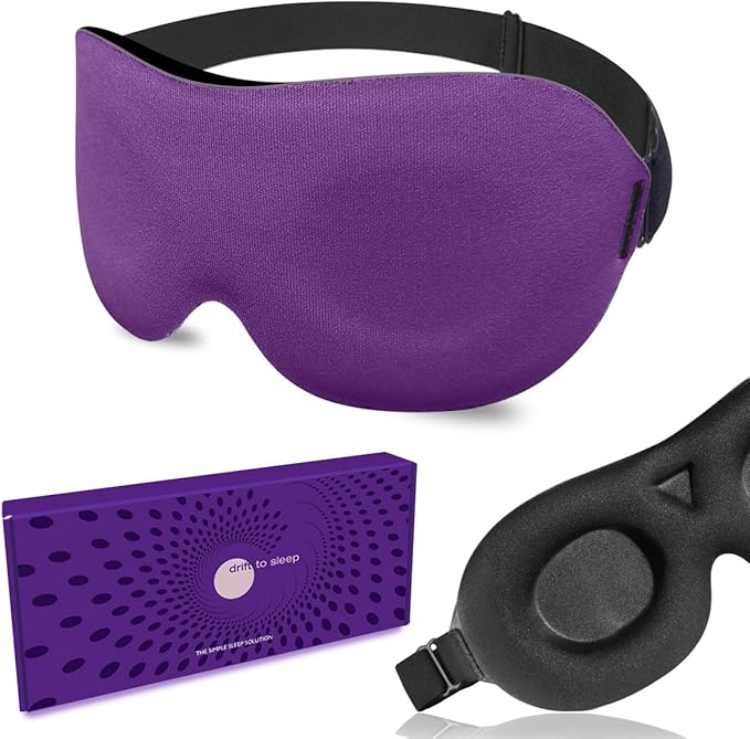 DTS Eye Masks for Side Sleepers Men Women Zero Eye Pressure 3D Cups Complete Light Blocking Night Blindfold with Adjustable Strap Shade Cover Sleeping Mask for Travel Nap Work Home (Purple)