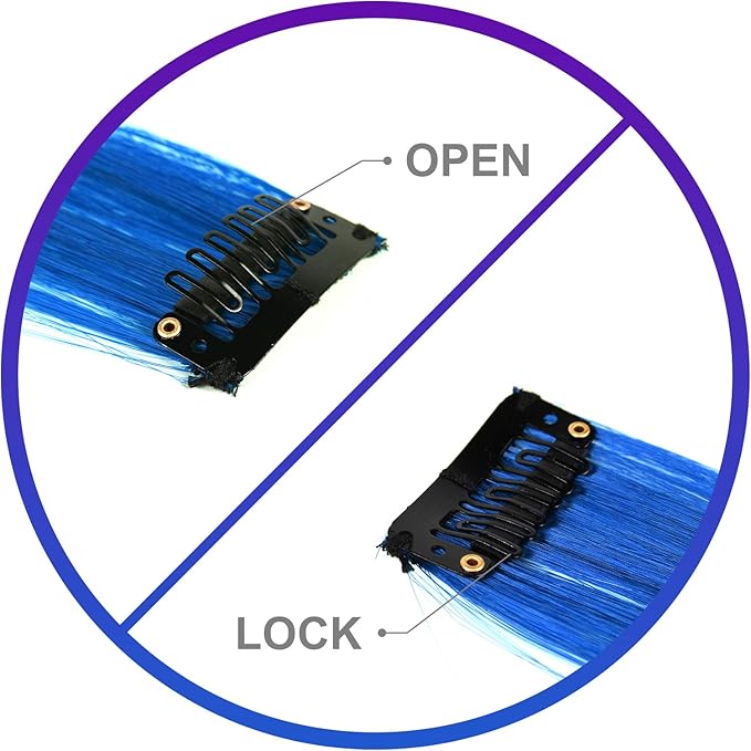 Colored Purple Hair Extensions 10 PCS, Rainbow Party Highlights Clip in Synthetic Hair Extension, Colorful Hairpiece for Women Gift Blue Hair Piece(Purple+Blue, 22 In)