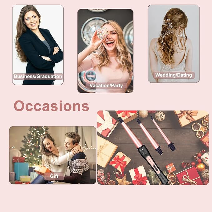 Curling Iron Wand Set, Curling Wand 3 in 1 Hair Curling Wands Interchangeable Ceramic 0.35-1.25inch Barrel Hair Curler, with Heat Resistant Glove