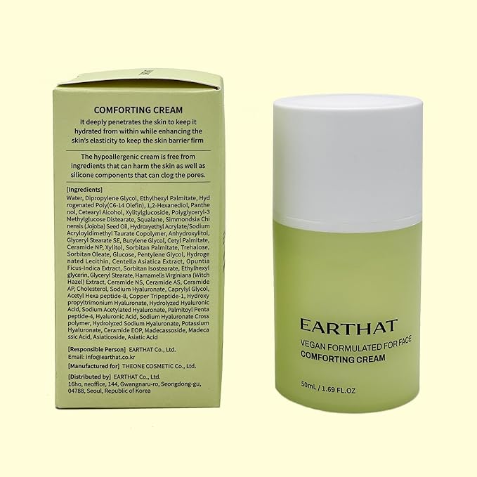 EARTHAT Panthenol Cream – Korean Skincare for Glass Skin with Airless Pump, 1.69oz | Hydrating Face Moisturizer with Centella Asiatica and Hyaluronic Acid | Soothing Barrier Repair Cream