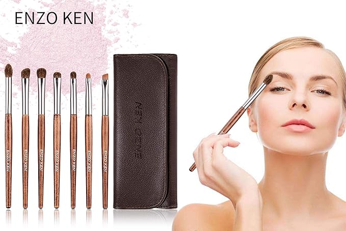 ENZO KEN Natural Pony Hair Eye Shadow Brush Set, Small Eyeshadow Brushes Set, Eye Makeup Brushes Set Professional, Small Nose Contour Brush, Angled Eyeshadow Brush, Eyeshadow Blending Brushes